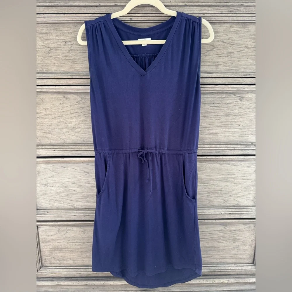Navy Blue Sleeveless Dress EUC Tie Waist Mini Tank Top Viscose Small